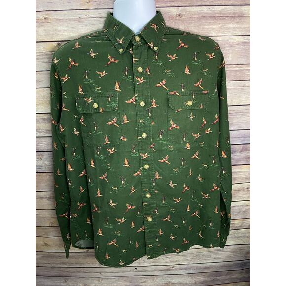 Polo Ralph Lauren Button-Down Shirt – Men’s Large, Green/Brown Fall Hunting - Picture 1 of 8